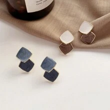2 pièces Boucles d'oreilles à tige cubique émail géométrique chic, boucles d'oreilles minimalistes et pour femmes