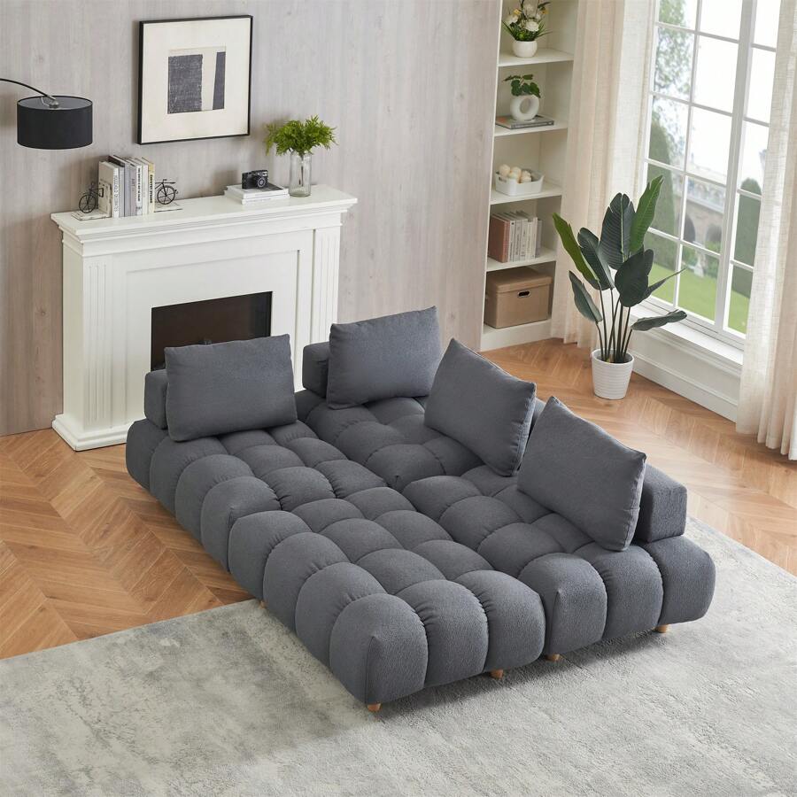 MoolSun Luxury Living Room Combination Sofa, Oversized Combination Sofa With Reversible Lounge Chair, Modern Modular Combination Sofa, Teddy Fabric Sofa With Wide Open Seats, Detachable Modular Sofa, Tapered Legs, Suitable For Apartments, Living Rooms, Offices, And Reception Areas. ﻿ - (4件) 灰色 - 查看 1