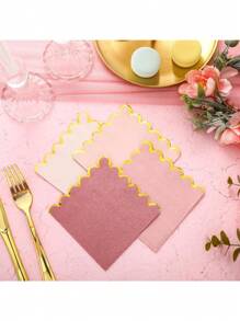 100 chiếc khăn ăn cocktail hình vỏ sò màu hồng 5 x 5 inch có điểm nhấn bằng giấy bạc màu vàng cho cô dâu, đồ dùng tiệc theo chủ đề sinh nhật, đồ ăn tối cưới, đồ trang trí bàn ăn (2 lớp) - Nhiều màu - Xem 3