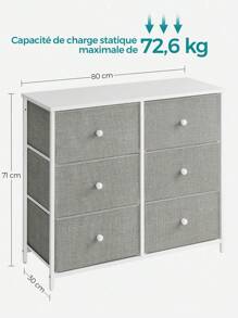 SONGMICS Chest Of Drawers, 6 Fabric Drawers With Metal Frame, Storage Organiser Unit, Dresser, For Nursery, Bedroom, Hallway, Light Grey And White