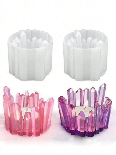 1个水晶簇茶蜡烛台模具，树脂硅胶模具，DIY珠宝装饰托盘/烛台