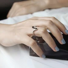 1 件复古几何波浪戒指女士不锈钢金色可调节摇滚戒指美观婚礼珠宝礼物 - 彩色 - 查看 9