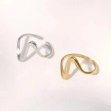 1 件复古几何波浪戒指女士不锈钢金色可调节摇滚戒指美观婚礼珠宝礼物 - 彩色 - 查看 8