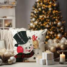 4 vỏ gối trang trí Giáng sinh màu đỏ đen trắng chấm bi ông già Noel bông tuyết quả bóng Giáng sinh tuyết cây thông Noel mùa đông ngày lễ trang trí vỏ gối một mặt không có lõi gối - đỏ đen trắng - Xem 4