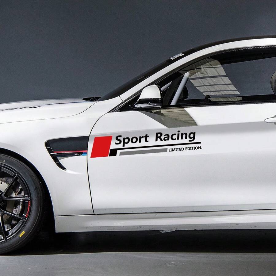 2 件运动赛车贴纸图案限量版运动风格乙烯基薄膜装饰贴花适用于奥迪宝马大众丰田标致梅赛德斯奔驰雷诺汽车配件 - 60x11cm/23.62x4.33inch - 查看 1