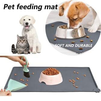 Silicone Pet Feeding Mat, Waterproof Dog Cat Food Mat With Raised Edges, Dog Cat Water Bowl Placemats, Dog Cat Feeding Mats For Food And Water Prevent Spill, Multiple Colors & Sizes For Pets