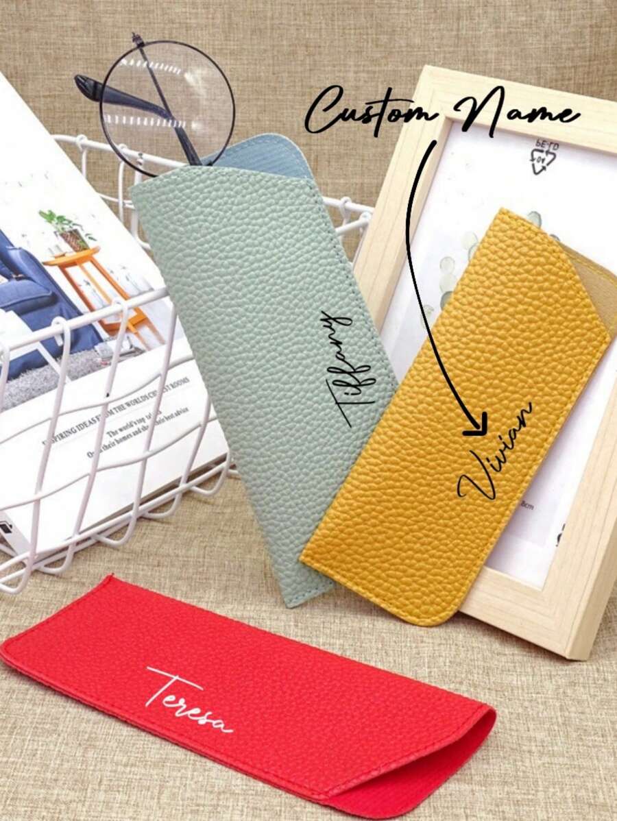 Customized Name Leather Organizer Bag, Eyewear Holder, Pencil Case, Christmas Gift, Farewell Gift, Thanksgiving Gift, Teacher's Day Gift, Customized Gift, Travel Storage
