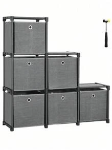 SONGMICS Ladder Storage Unit, 6 Cubes With 6 Storage Boxes, DIY Closet Organiser, Multifunctional With Modular Design, Sturdy Metal Frame, Includes Rubber Mallet, 105 X 30 X 105 Cm, Black - Black - View 5