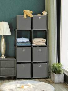 SONGMICS Ladder Storage Unit, 6 Cubes With 6 Storage Boxes, DIY Closet Organiser, Multifunctional With Modular Design, Sturdy Metal Frame, Includes Rubber Mallet, 105 X 30 X 105 Cm, Black - Black - View 2