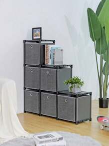 SONGMICS Ladder Storage Unit, 6 Cubes With 6 Storage Boxes, DIY Closet Organiser, Multifunctional With Modular Design, Sturdy Metal Frame, Includes Rubber Mallet, 105 X 30 X 105 Cm, Black - Black - View 3
