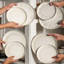 2pcs Artena Dinner Plates, 8.5''/10.75'' Plate Set, Vintage Serving Dishes, Steak Plates, Microwave & Dishwasher Safe, Embossed Ceramic Salad Plates For Kitchen - 風車花-8.5寸 - 查看 5