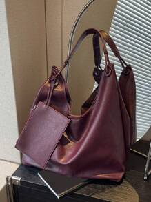 Two New Autumn And Winter Items, Large Capacity Retro Frosted Women's Shoulder Bag, Retro Hong Kong Style Tote Bag, Slouchy Style Large Capacity Bag, New Autumn Wine Red Color, Commuting Soft Leather Shoulder Bag Popular This Year,