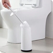 1 set perie de toaletă cu peri rigizi în stil european, design fără unghi mort, curățare eficientă a băii, set perie și suport pentru toaletă, perie de curățare simplă pentru uz casnic cu mâner lung, bază creativă rezistentă la stropire, set perie de toaletă, decor baie de vară