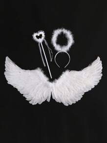 3 件套天然羽毛材料白色天使翅膀套装，非常适合节日天使服装、拍照、舞台表演和万圣节角色扮演道具 - 彩色 - 查看 3