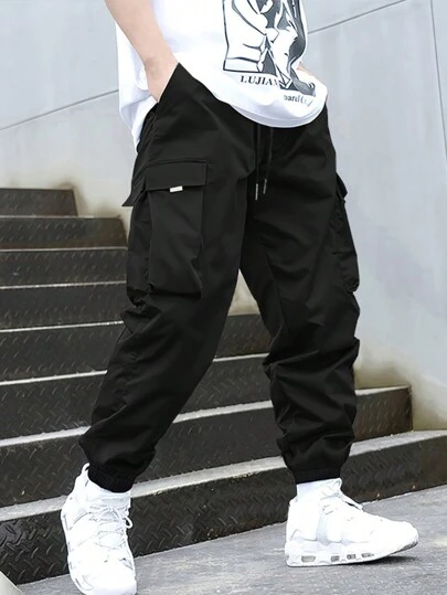 1 件男士春夏户外工装裤，多口袋工装裤，适合海滩度假、日常通勤、跑步、训练、休闲运动，宽松及踝慢跑裤，秋季