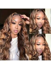 34 英寸挑染假发人发波浪卷发 13x4 蕾丝前假发渐变色 4/27 彩色人发假发 女士雷米蕾丝前假发 150% 密度无胶人发假发 8-34 英寸 - 間色和鋼琴色 - 查看 3