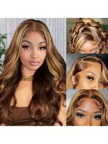 34 英寸挑染假发人发波浪卷发 13x4 蕾丝前假发渐变色 4/27 彩色人发假发 女士雷米蕾丝前假发 150% 密度无胶人发假发 8-34 英寸 - 間色和鋼琴色 - 查看 4