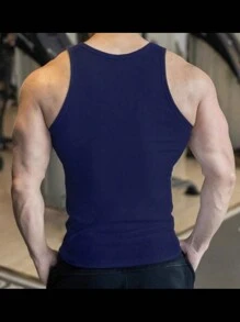 Men's American Style Ribbed Tank Top - Navy Blue - View 2