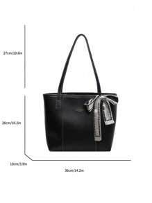 Bolso de mano con bolsillos con cremallera de gran capacidad, de unicolor retro de PU y seda, con decoración de pañuelo para mujer. Nuevo bolso de hombro de gran capacidad para otoño/invierno. Cartera con lazo de moda para mujer. Bolso de trabajo llamativo para mujer.