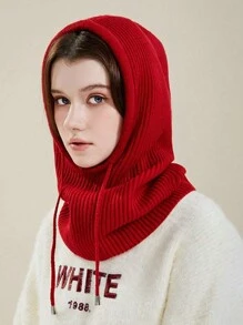 1pc Autumn/Winter Knitted Hat With Scarf, Vintage Thicken Drawstring Beanie Cap, Fashion Versatile Warm Hat & Scarf Set For Men And Women - 1pcs - View 7