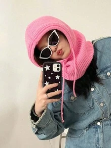 1pc Autumn/Winter Knitted Hat With Scarf, Vintage Thicken Drawstring Beanie Cap, Fashion Versatile Warm Hat & Scarf Set For Men And Women - 1pcs - View 5