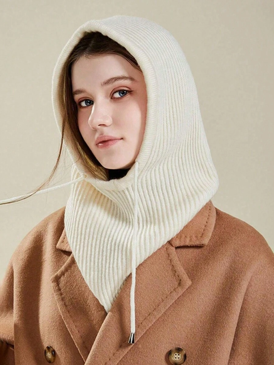 1pc Autumn/Winter Knitted Hat With Scarf, Vintage Thicken Drawstring Beanie Cap, Fashion Versatile Warm Hat & Scarf Set For Men And Women - 1pcs - View 1