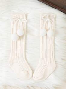 3 双/批 冬秋季宝宝女孩樱桃球及膝袜幼儿筒形公主袜儿童针织袜腿套 0-3 岁粉色白色卡其色 - 彩色 - 查看 4