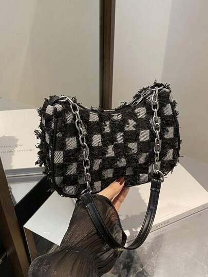 حقيبة كروس بودي جلد أسود مربعات، أشرطة كتف مناسبة للنساء في الاستخدام اليومي