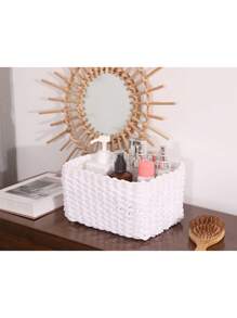 1 pezzo di cestino portaoggetti intrecciato a mano, design intrecciato creativo per cestino portaoggetti per la casa, organizzazione e conservazione domestica, adatto per soggiorno, camera da letto, dormitorio e accessori per ufficio, decorazione per la casa, decorazione in stile fattoria, Cestino portaoggetti in erba marina in stile boho con accenti in legno e rattan, decorazione moderna per patio e giardino