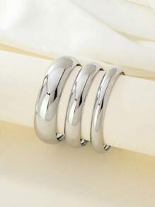 3 件金色几何开口袖口手链套装，男女时尚夸张手饰，适合日常、派对、节日佩戴，是送给朋友和女朋友的完美礼物 - 銀色 - 查看 11