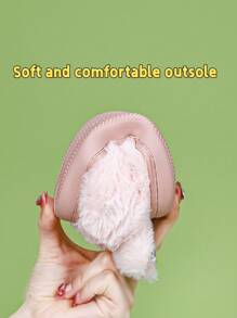 1 Pair Pink Cartoon Bunny Ear Kids Fluffy Slippers, Warm And Comfortable Slip-On House Shoes For Indoor, Outdoor, Casual Wear - Pink - View 7