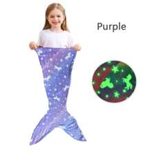 Manta con cola de sirena para niños, manta que brilla en la oscuridad con diseño de unicornio y sirena, regalo para niñas, manta suave de franela y polar para bebés y niños, saco de dormir para niños (Este producto necesita absorber luz durante aproximadamente 2 horas para tener un efecto luminoso y no puede durar toda la noche)