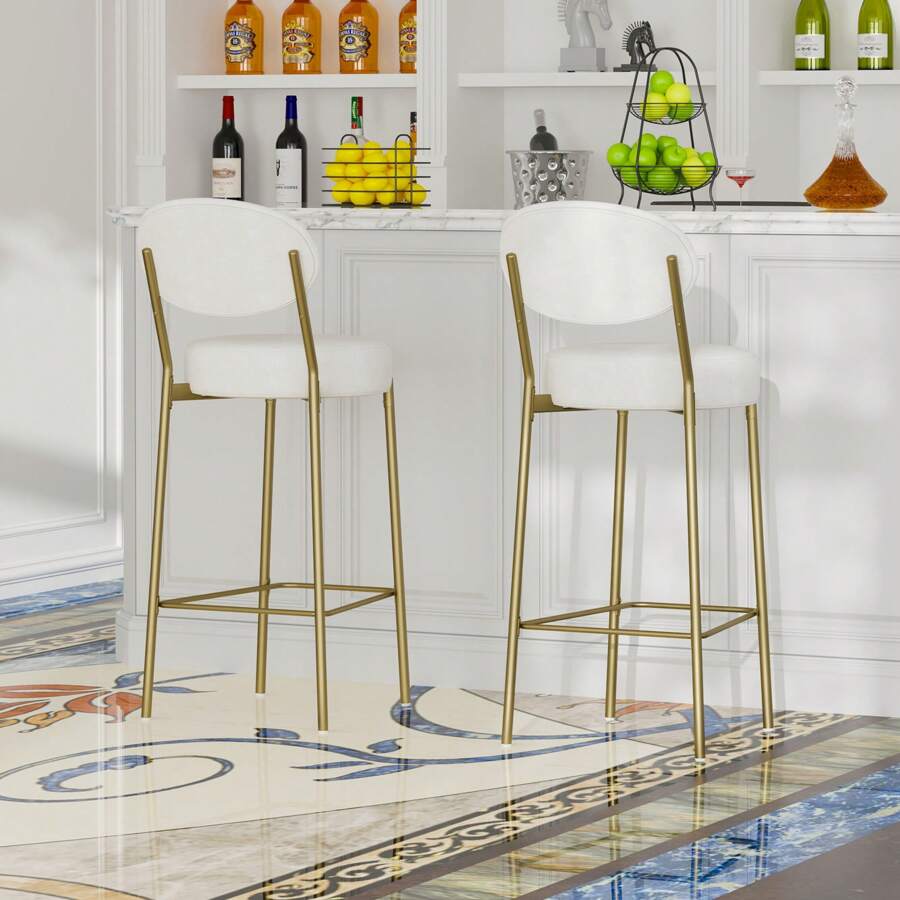 Counter Height Bar Stools,Modern Counter Stool Faux Leather Barstools With BackMetal BaseUpholsteredArmless,For Kitchen BistroPub - White - View 1