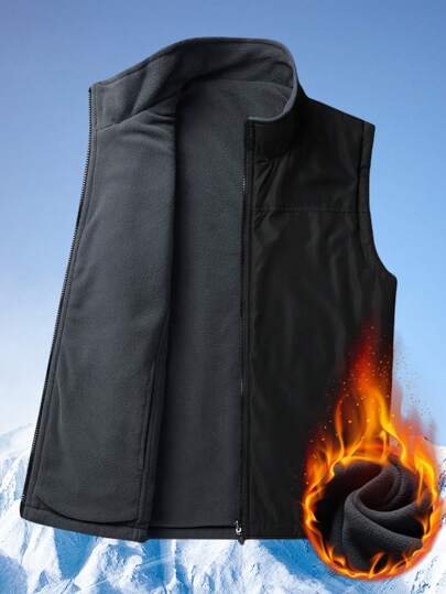 男士双面背心，无袖外套，户外保暖层，适合春秋季户外活动，抓绒材质，冬季保暖