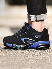 DINGZU Giày thể thao nam cổ thấp màu xanh navy và đen, chống trượt, thoáng khí, thoải mái ngoài trời, giày thể thao giản dị, giày thể thao da phong cách tối giản, giày tennis màu trơn, giày đế cao su dày - Màu xanh lam - Xem 6