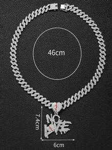 1件畅销心形裂纹“NO LOVE”吊坠，镶满水钻，配链，时尚嘻哈男士礼物