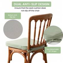 Cojín de silla con lazos para sillas de comedor, almohadilla antideslizante para silla de cocina y cojín para asiento de comedor con funda lavable a máquina, 16" x 16" x 2" - Verde salvia - Ver 6