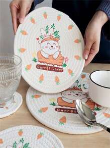 1 tấm lót chịu nhiệt họa tiết thỏ, đế lót ly dây thừng, đế lót cốc, kiểu dáng dễ thương thích hợp cho Giáng sinh, năm mới và mọi mùa - Nhiều màu - Xem 2
