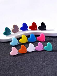 20pcs Colorful Acrylic Heart Shaped Earring Studs For Women, Jewelry DIY Accessories Valentines