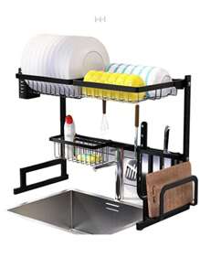 Dish Drainer, Kitchen Storage, Kitchen Organization, Cleaning, Sink - Black - View 4
