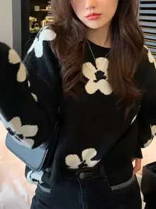 Women's Casual Simple Round Neck Pullover Sweater