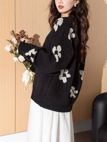 Women's Casual Simple Round Neck Pullover Sweater