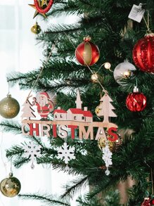 1 件圣诞老人和雪人木制新圣诞装饰，圣诞树挂饰，创意木屋吊坠，冬季门挂万圣节木制工艺品 - 彩色 - 查看 3