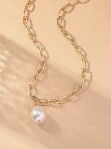 1 件女式巴洛克仿珍珠吊坠项链，复古欧美风格颈链，送给女孩的礼物 - 彩色 - 查看 9