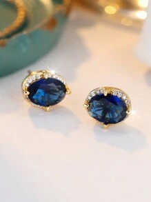 优雅椭圆形海军蓝方晶锆石女士耳环，奢华，适合婚礼、派对、节日和日常佩戴，适合所有季节 - 寶藍色 - 查看 5