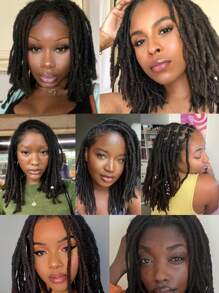 Tóc giả kiểu dreadlock full lace, có tóc con, đã được tỉa sẵn, không thắt nút, kiểu rẽ ngôi vuông, tóc giả bện tổng hợp dành cho nữ, tóc giả full double lace, kiểu dreadlocks, tóc móc. - màu đen - Xem 9