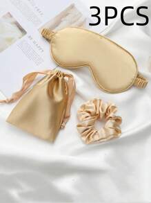 2pcs/3pcs Set Sleeping Mask Scrunchies Pouch, Faux Silk Sleeping Eye Mask, Back To School Supplies