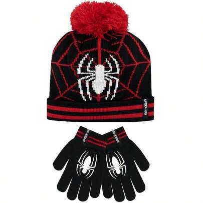 Spider-Man Marvel Kids Winter Hat And Gloves Set Spiderman Black One Size