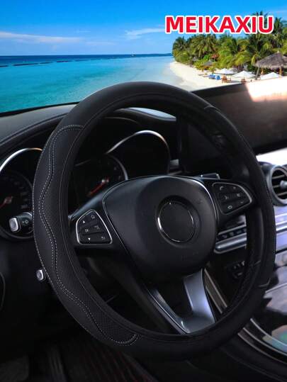 MEIKAXIU 1pc PU Leather 3D Embossed Hand Shape Massage Soft Car Steering Wheel Cover, Fits 14.5-15 Inch Cars, Black & Red, Applicable All Year Round