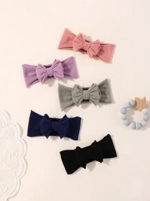 5pcs Solid Color Bow Headband Set, Stretchy Cute Baby/Infant Hair Accessories - Multicolor - View 3